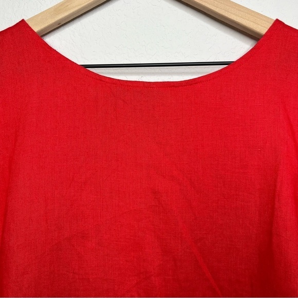 John Mark Women 100% Linen Top XL Red Bell Half Sleeve Scoop Neck Summer Spring - Picture 8 of 8